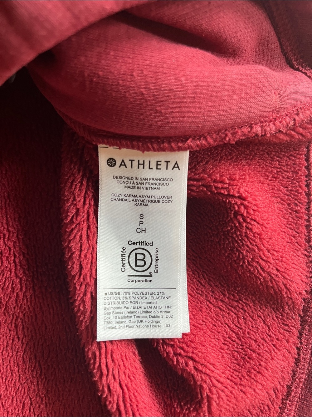 Athleta Cozy Karma Asym Burgundy Fleece Pullover - Picture 5 of 6